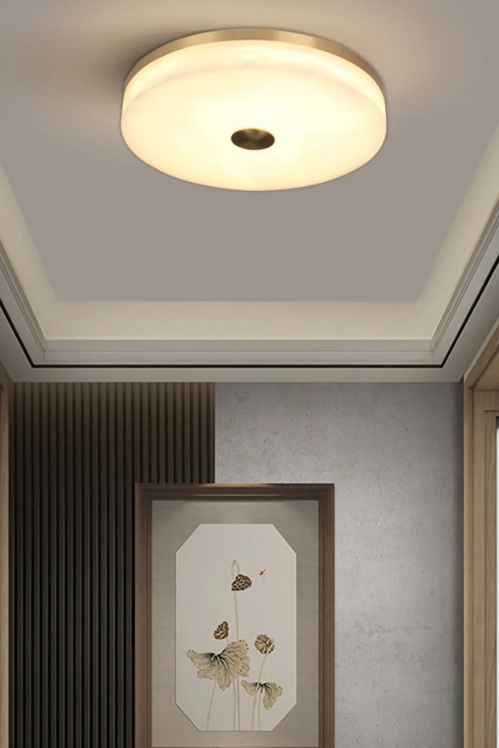 Round Alabaster Brass Ceiling Light - Image 6