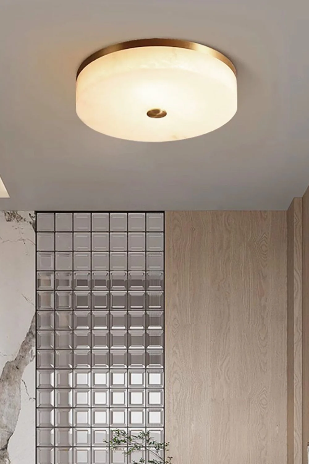 Round Alabaster Brass Ceiling Light - Image 8