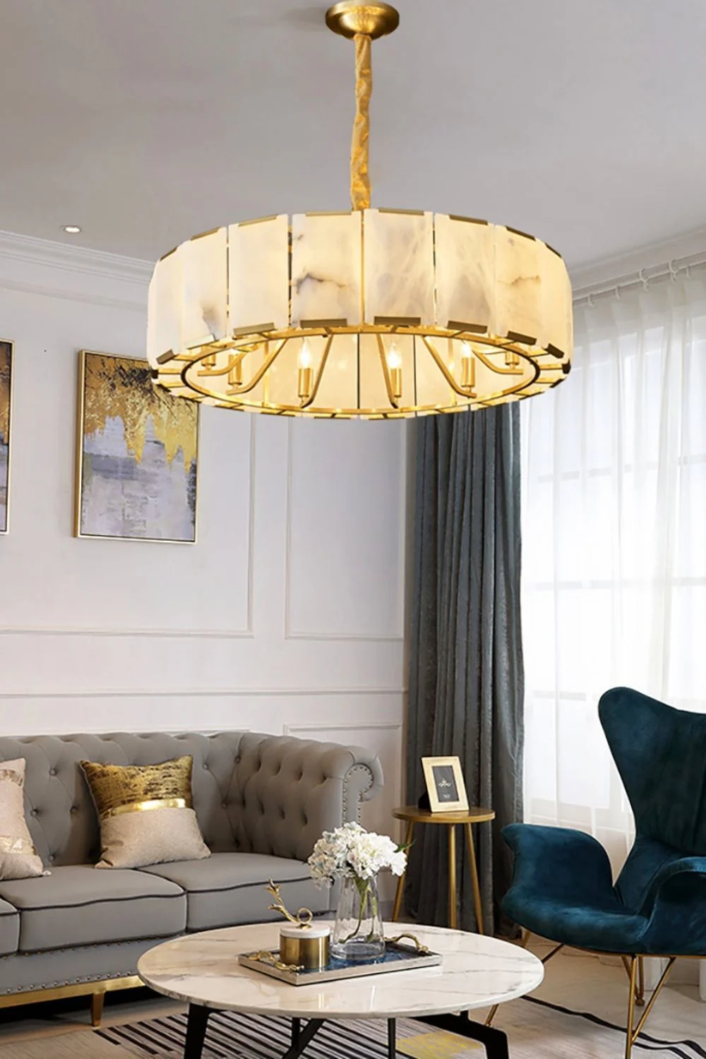 Round Modern Alabaster Chandelier - Image 6