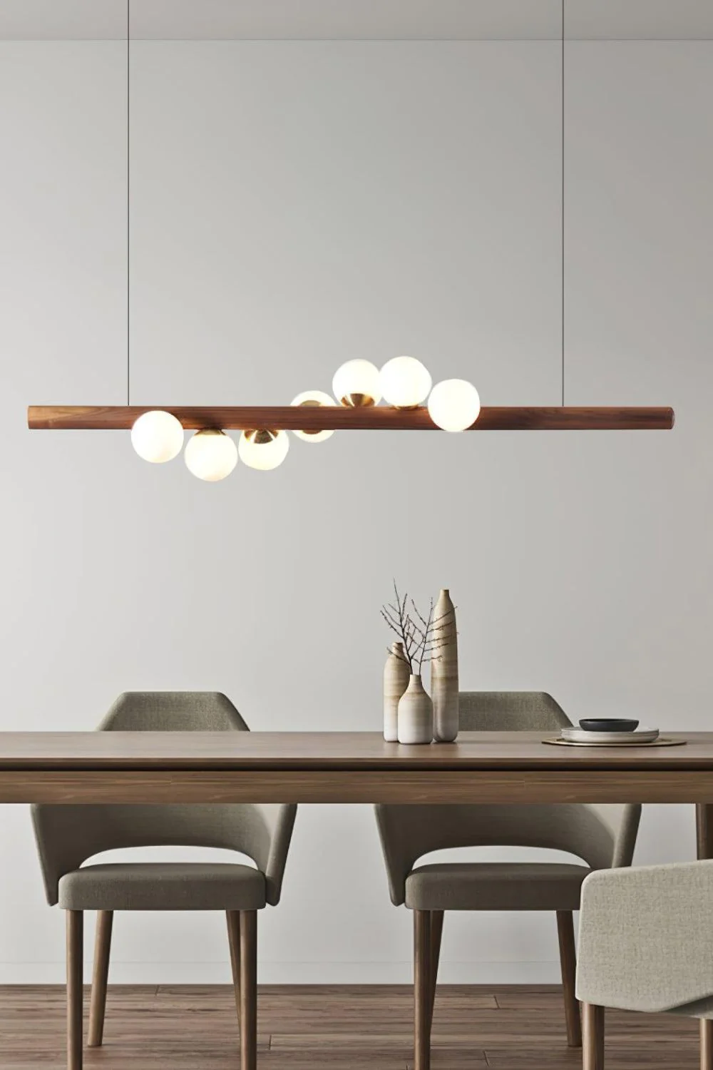 Scandinavian Linear Wooden Pendant Lamp - Image 2