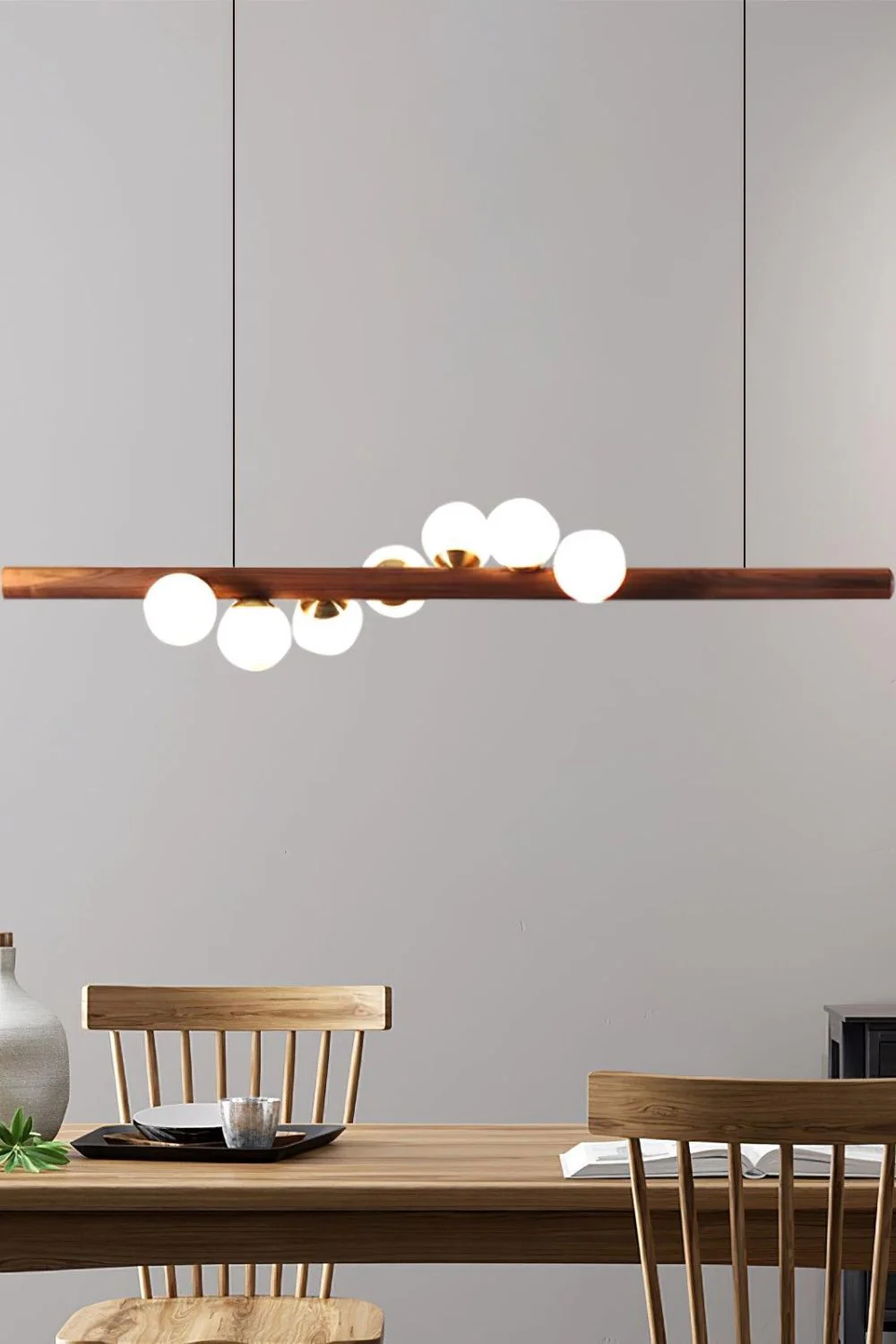 Scandinavian Linear Wooden Pendant Lamp - Image 4
