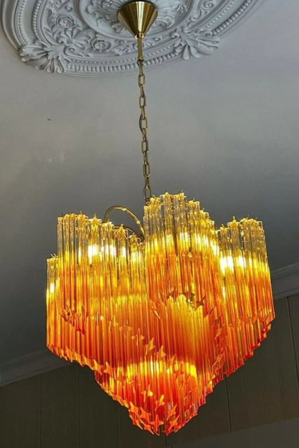 Shaded Amber Art Crystal Prism Chandelier - Image 3