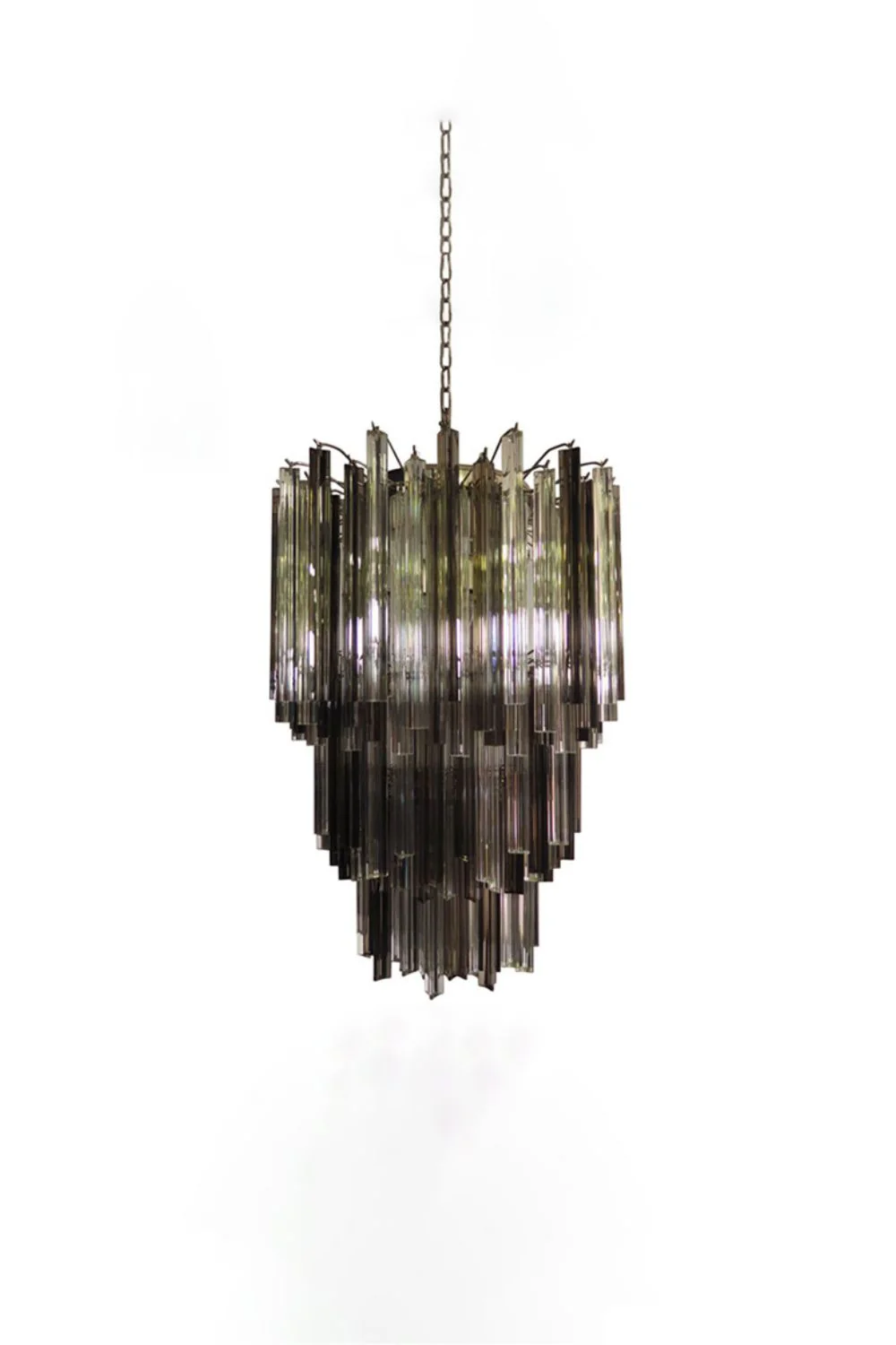 Smoked and Clear Art Glass Prism Chandelier