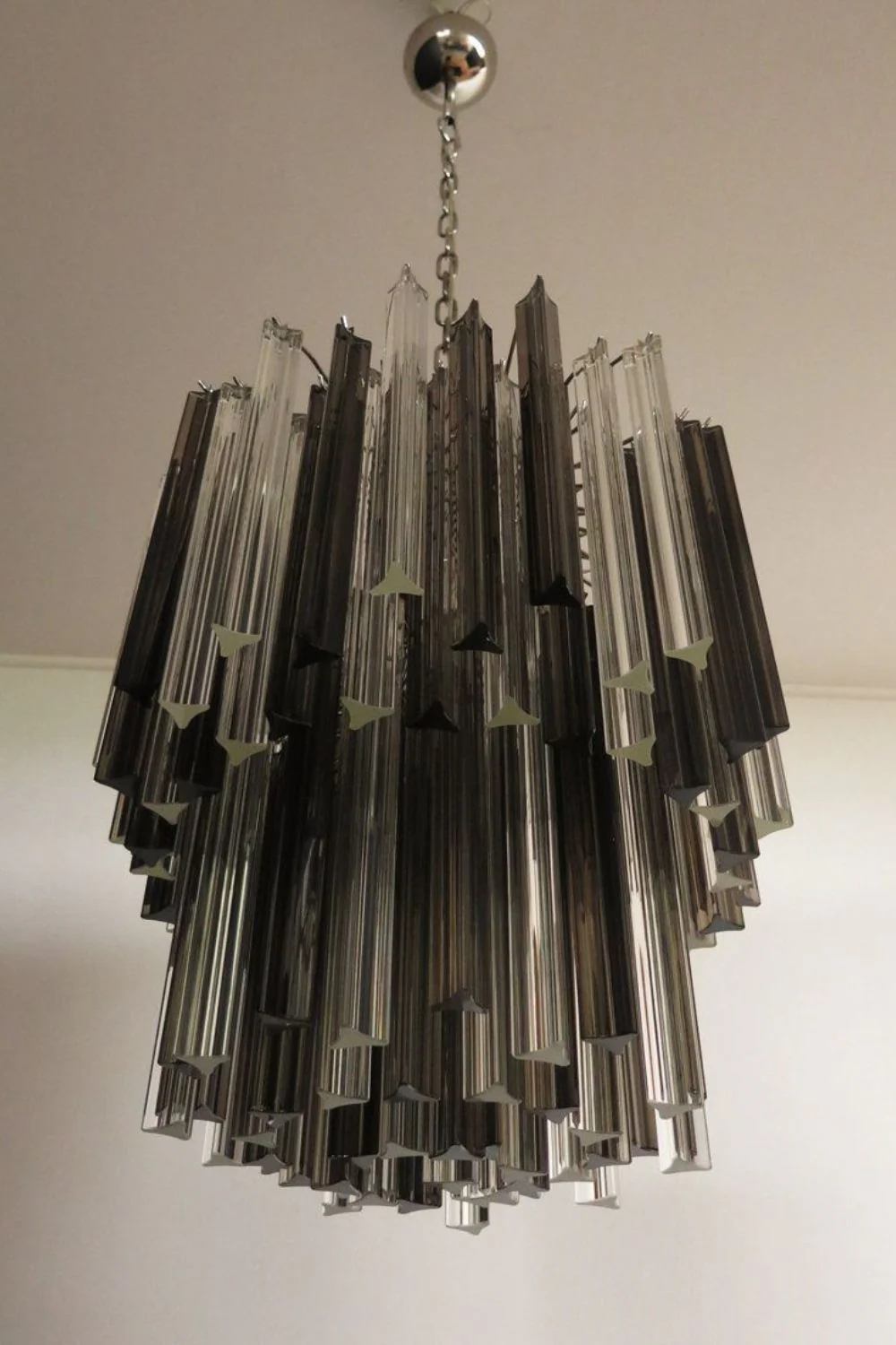 Smoked and Clear Art Glass Prism Chandelier - Image 10
