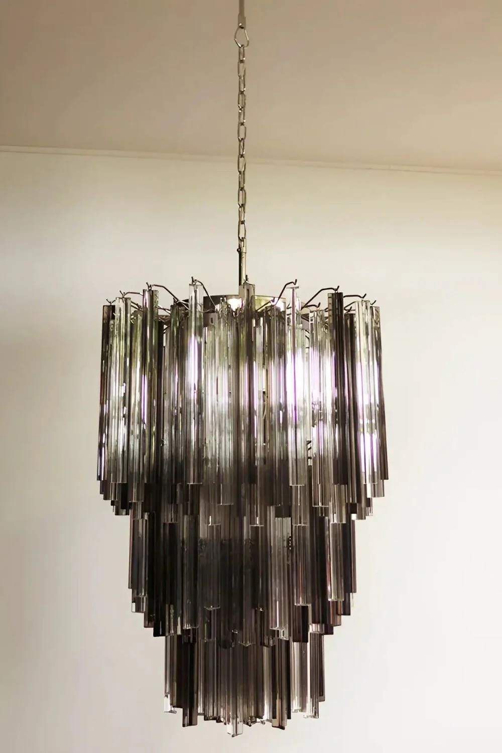 Smoked and Clear Art Glass Prism Chandelier - Image 11