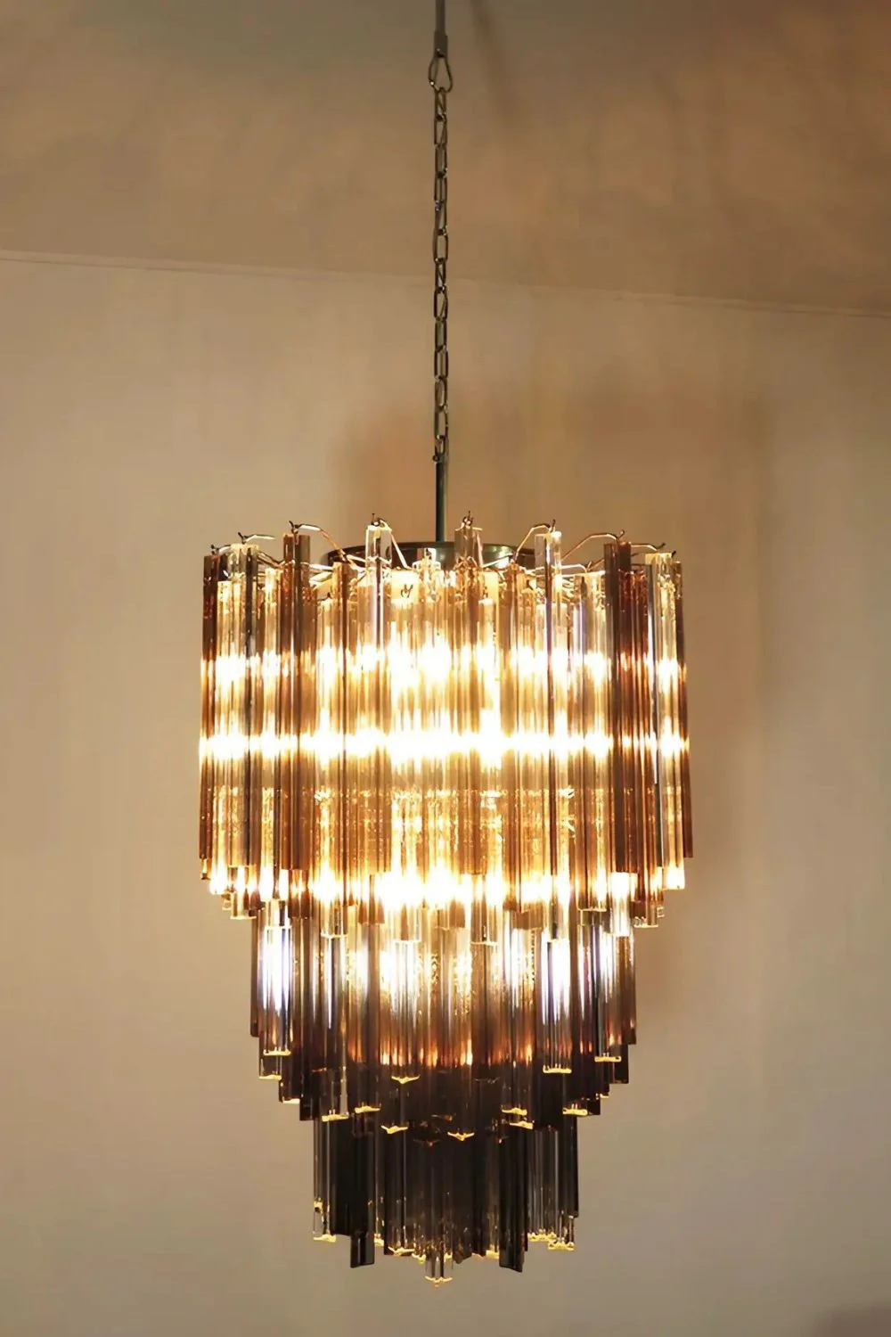 Smoked and Clear Art Glass Prism Chandelier - Image 5