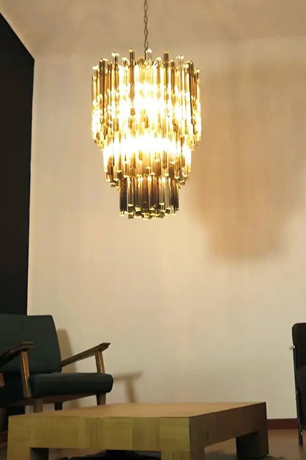Smoked and Clear Art Glass Prism Chandelier - Image 7