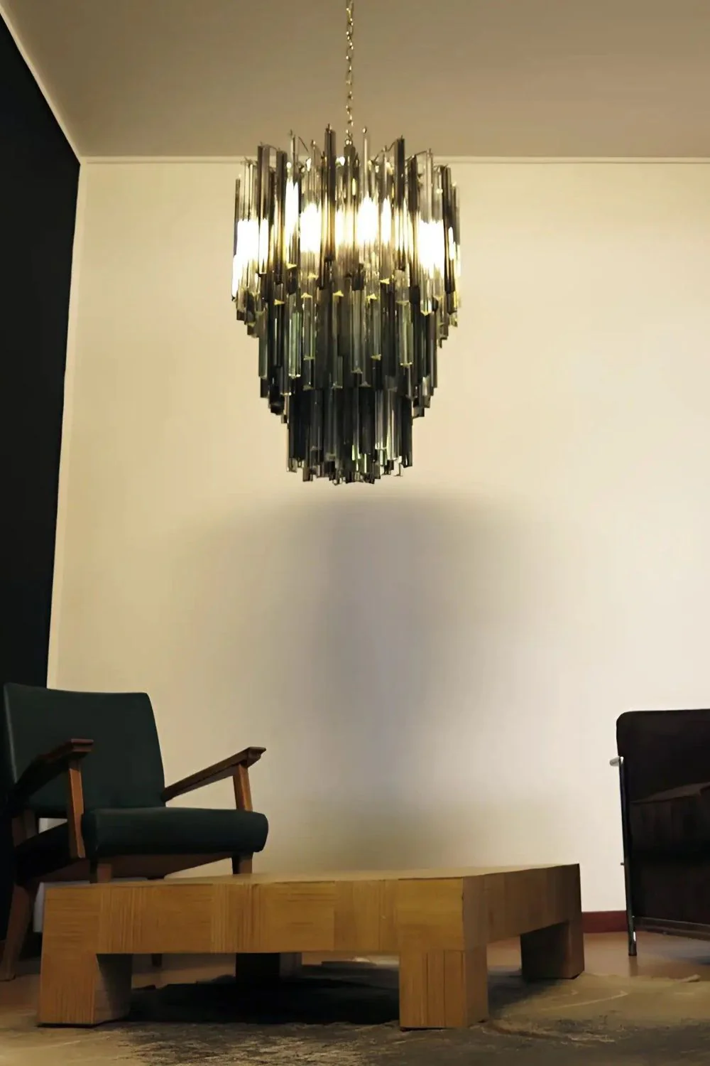 Smoked and Clear Art Glass Prism Chandelier - Image 8