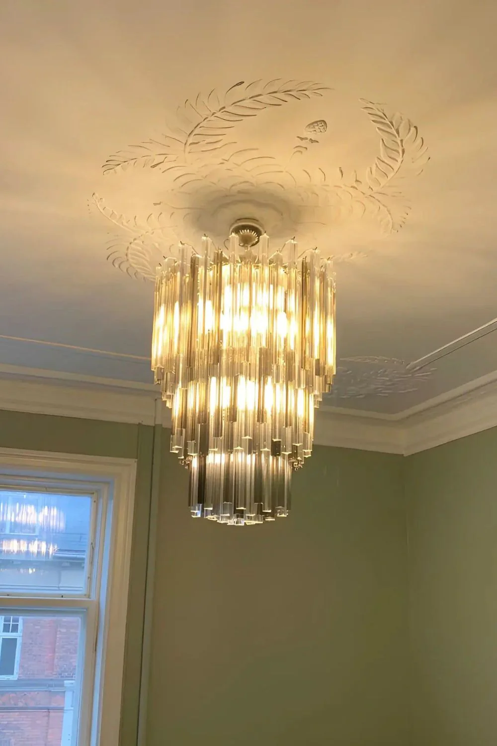 Smoked and Clear Art Glass Prism Chandelier - Image 9