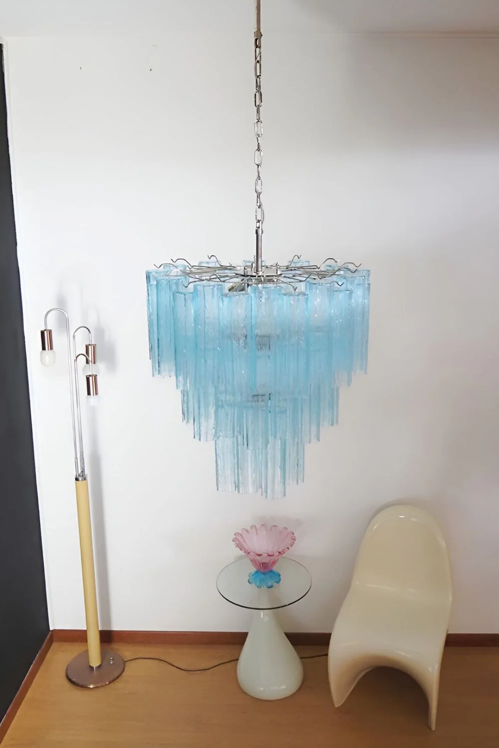 Three-tier Art Venetian blue glass chandelier - Image 2