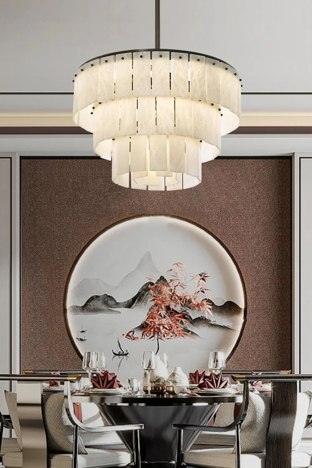 Tiered Rectangular Alabaster Chandelier - Image 3