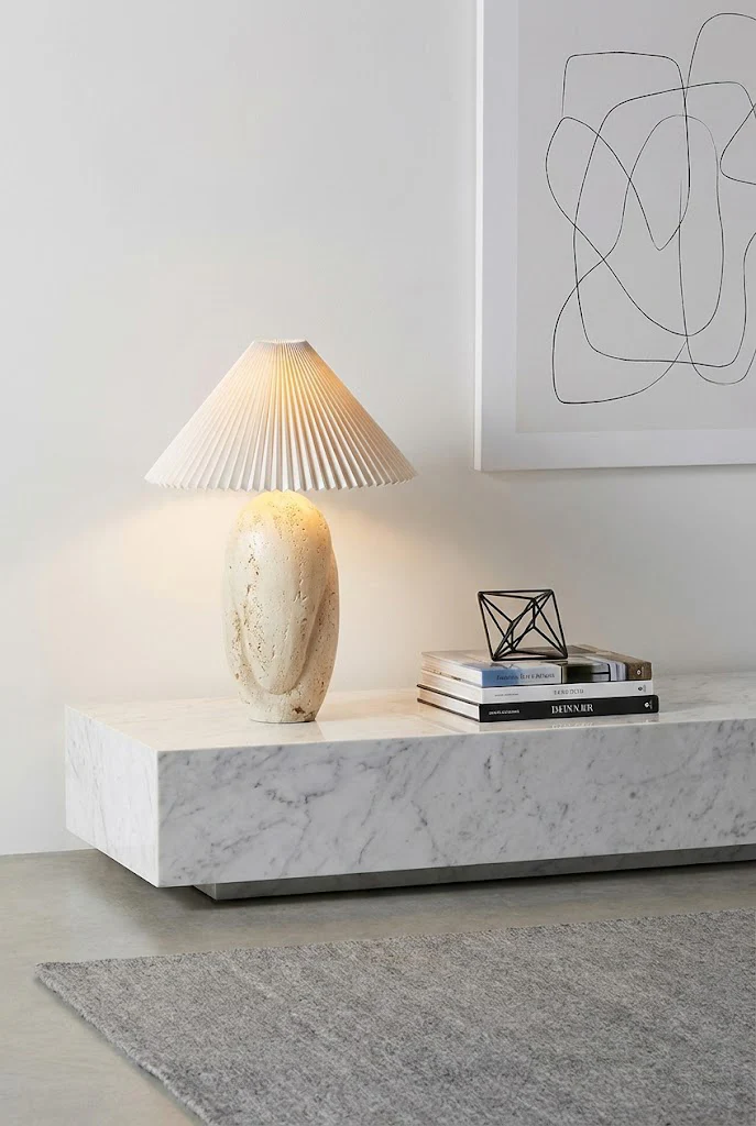 Travertine Table Lamp with Pleated Shade - Image 10