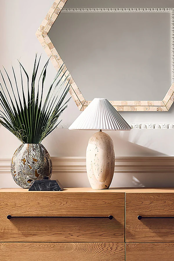 Travertine Table Lamp with Pleated Shade - Image 12