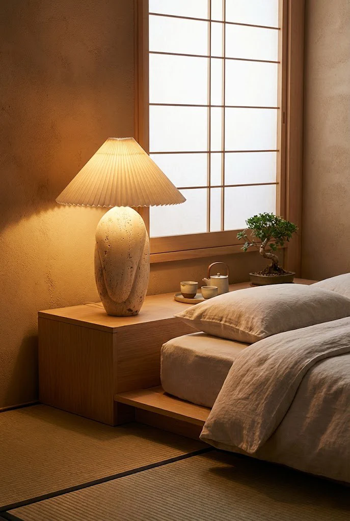 Travertine Table Lamp with Pleated Shade - Image 13