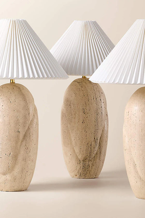 Travertine Table Lamp with Pleated Shade - Image 16