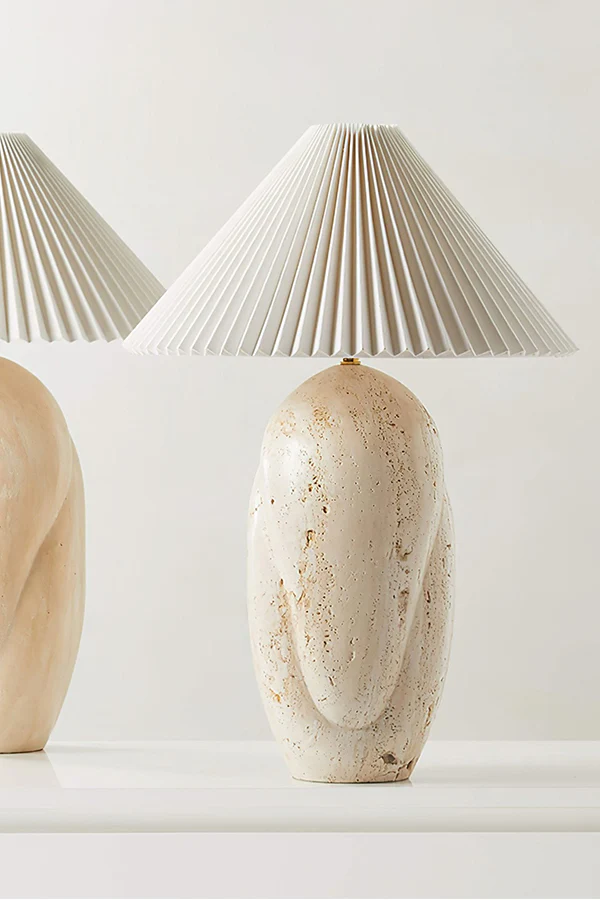 Travertine Table Lamp with Pleated Shade - Image 17