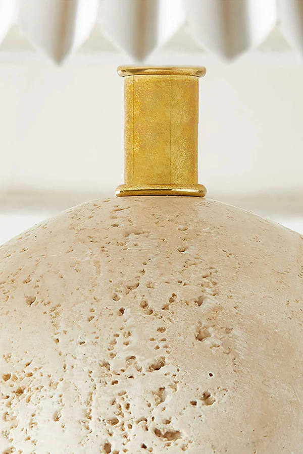 Travertine Table Lamp with Pleated Shade - Image 18