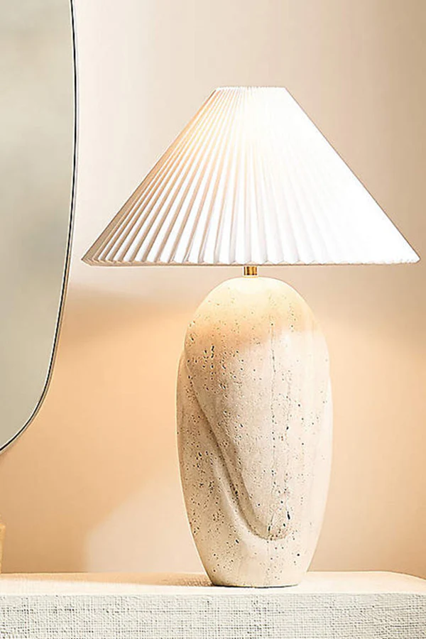 Travertine Table Lamp with Pleated Shade - Image 19
