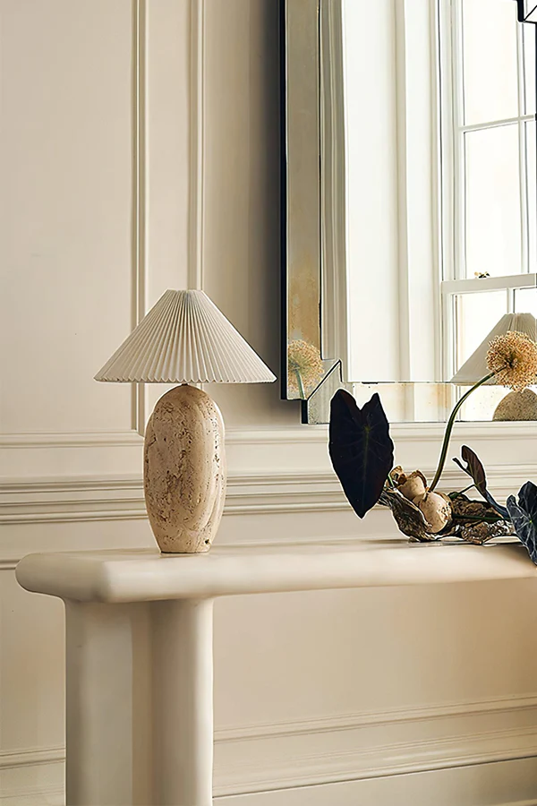 Travertine Table Lamp with Pleated Shade - Image 6