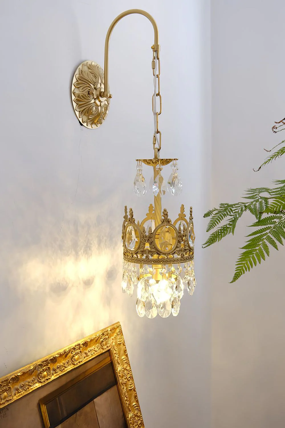 Vintage Crystal Crown Sconce - Image 2