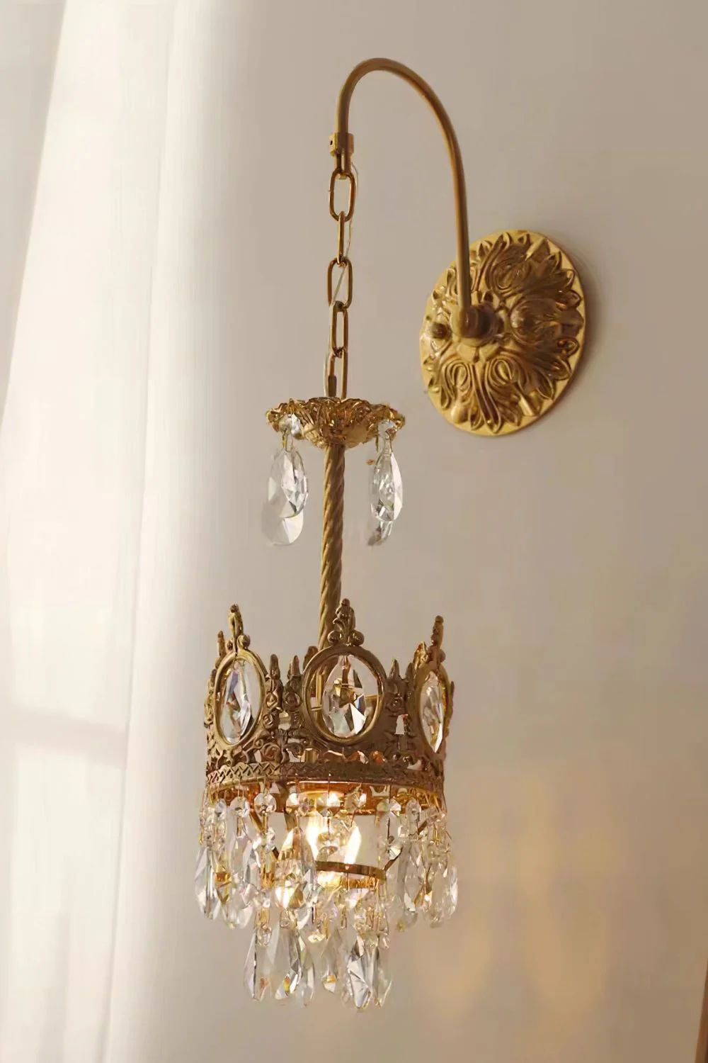 Vintage Crystal Crown Sconce - Image 5