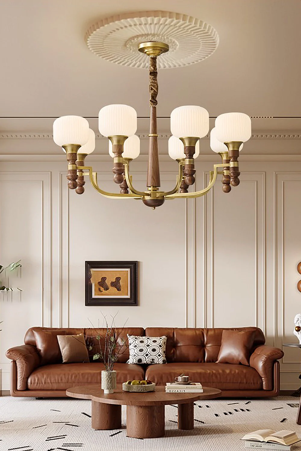 Vintage Glass Walnut Chandelier - Image 2