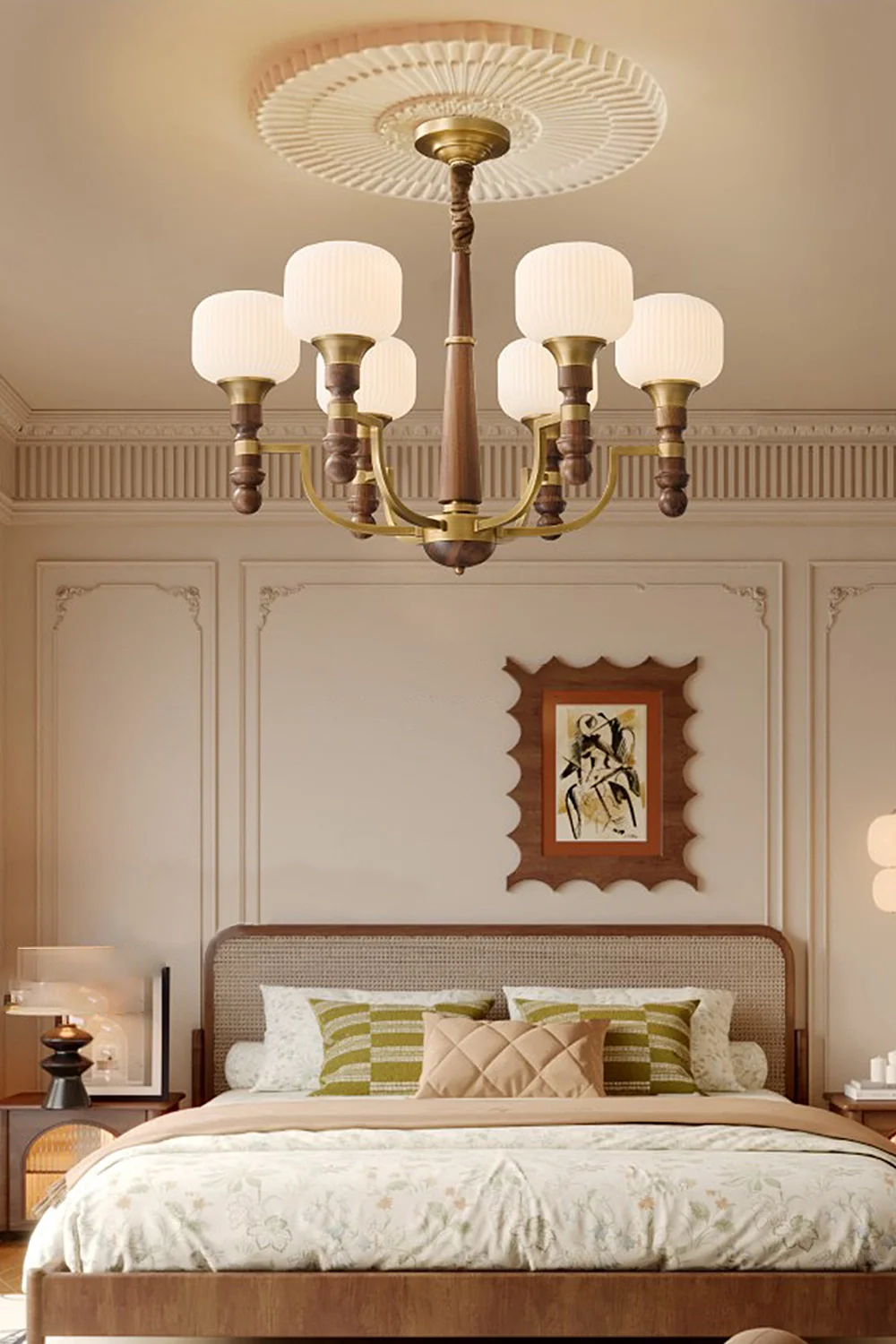Vintage Glass Walnut Chandelier - Image 3