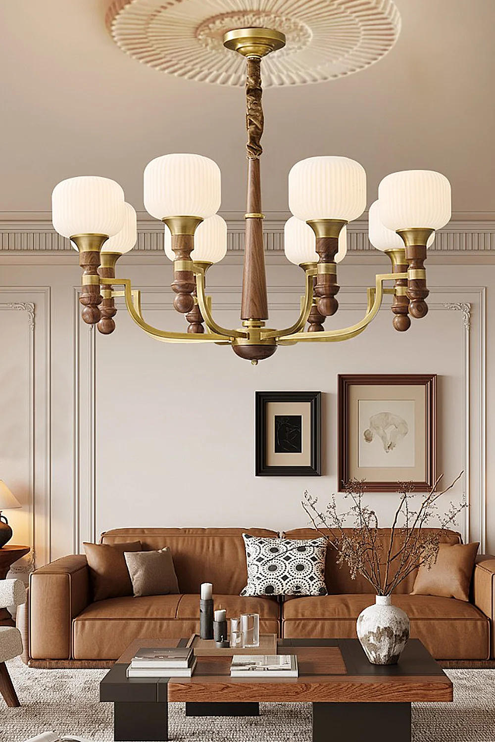 Vintage Glass Walnut Chandelier - Image 4