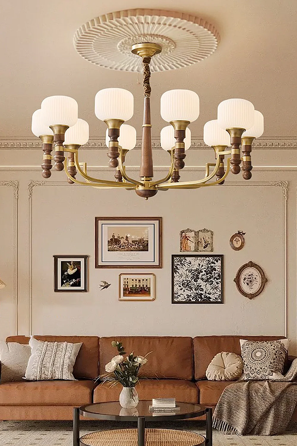 Vintage Glass Walnut Chandelier - Image 5