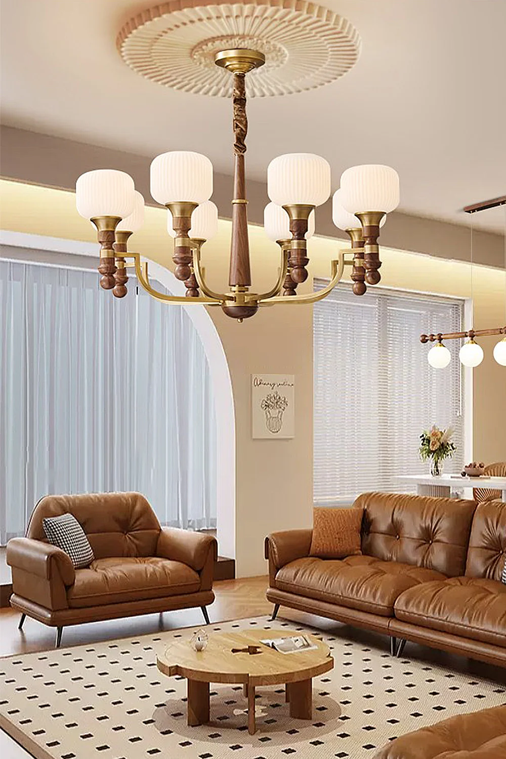 Vintage Glass Walnut Chandelier - Image 6