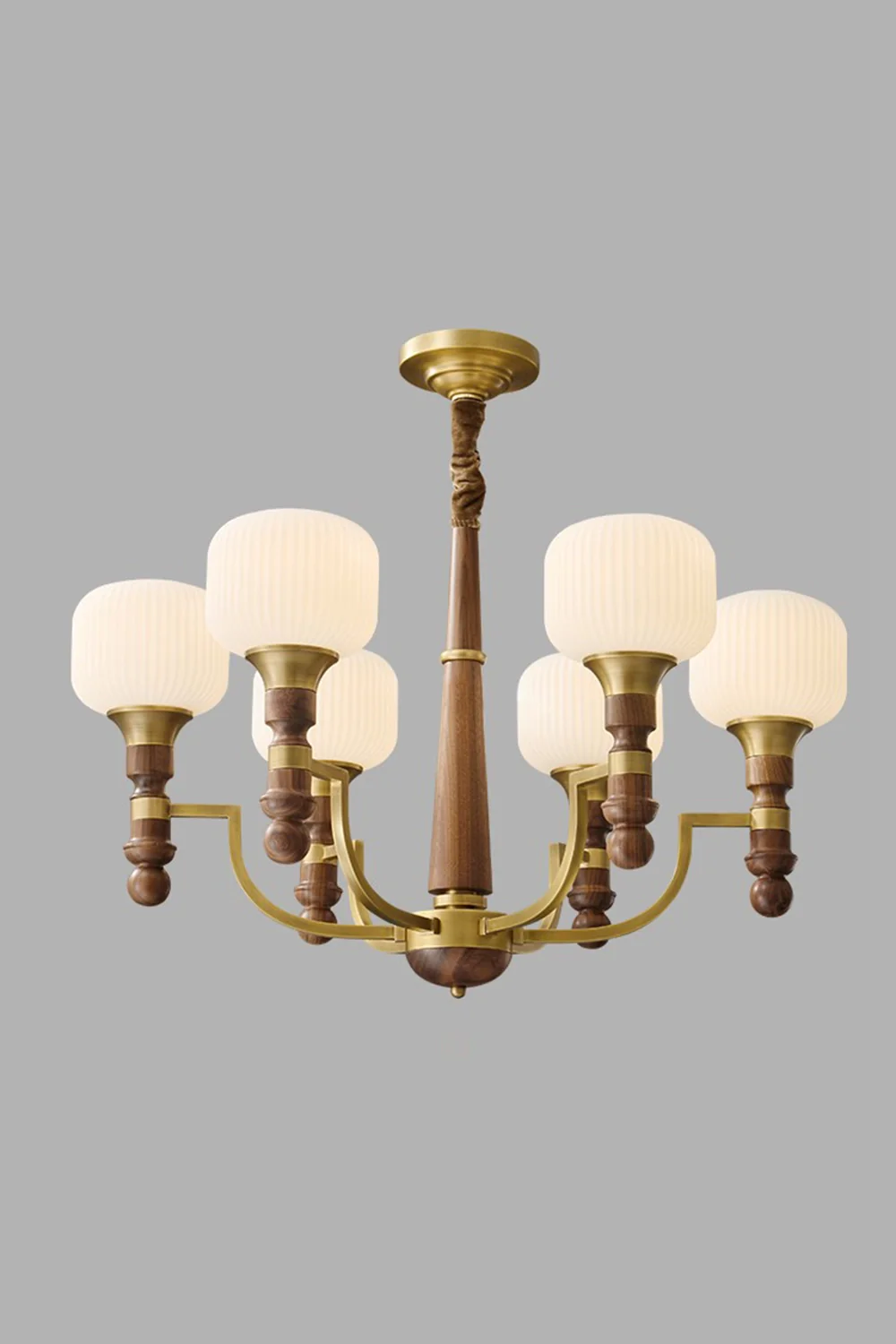 Vintage Glass Walnut Chandelier - Image 8