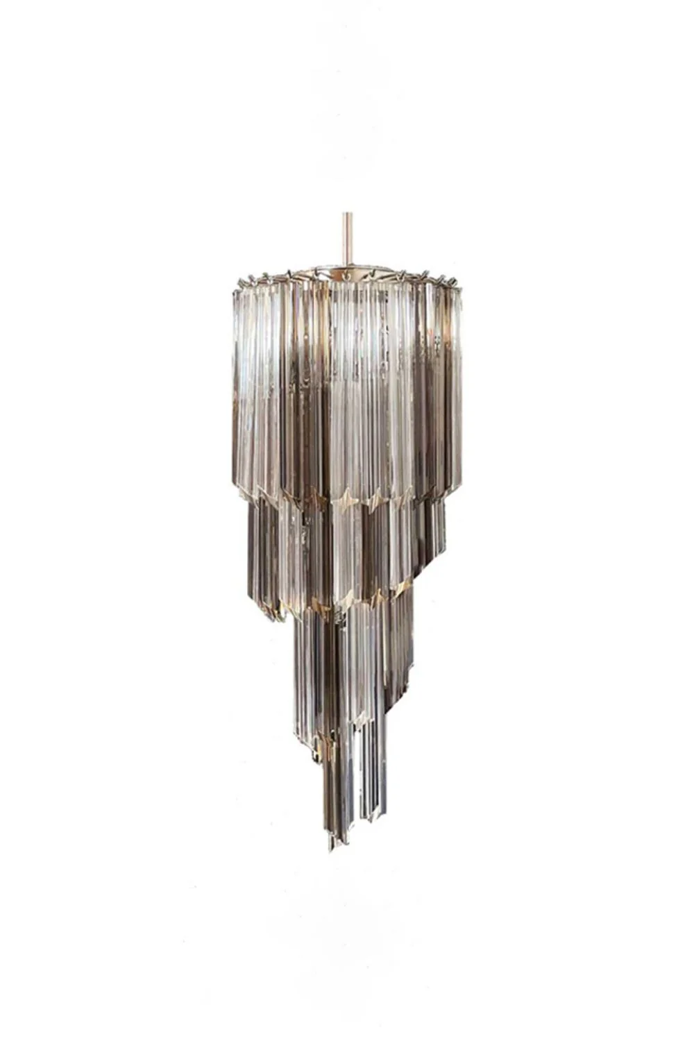 Vintage Smoked Art Glass Prism Spiral Chandelier