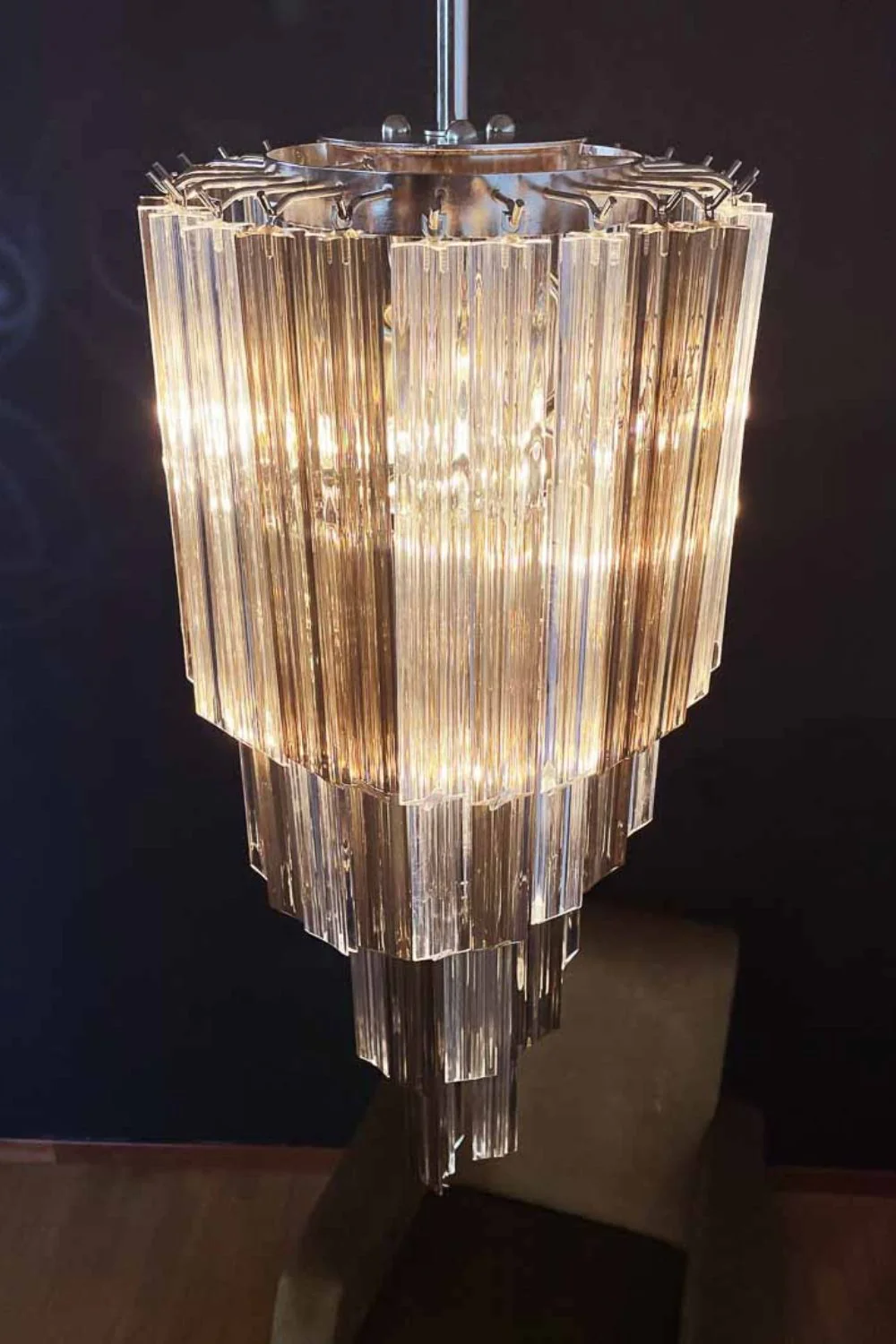 Vintage Smoked Art Glass Prism Spiral Chandelier - Image 10