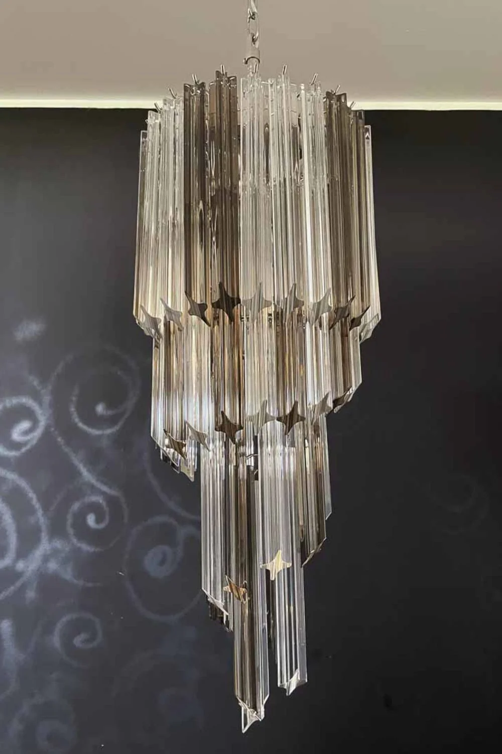 Vintage Smoked Art Glass Prism Spiral Chandelier - Image 11