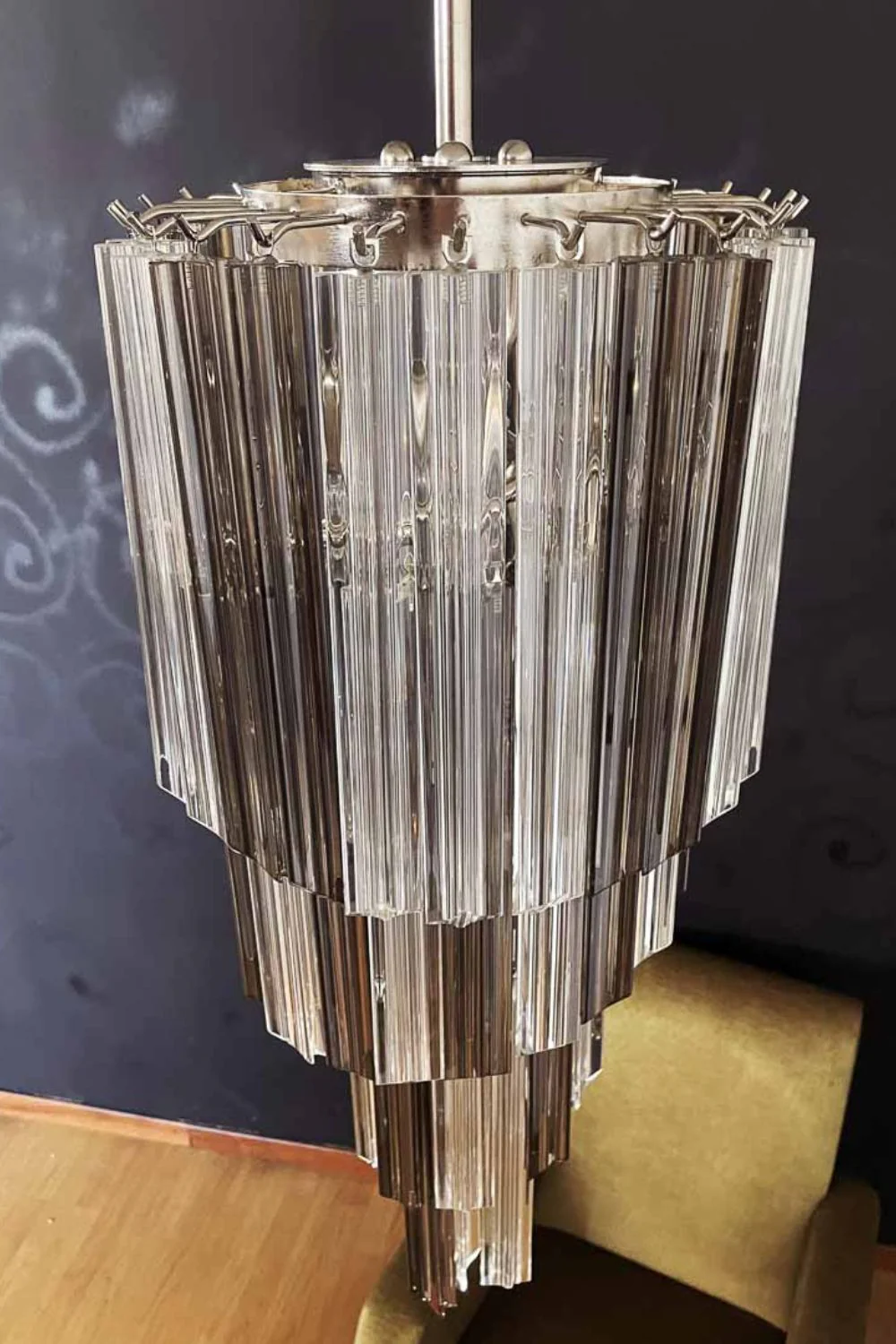 Vintage Smoked Art Glass Prism Spiral Chandelier - Image 12