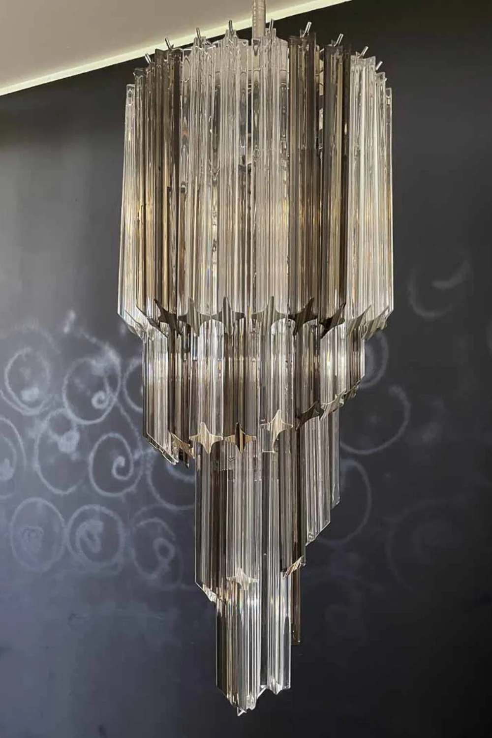 Vintage Smoked Art Glass Prism Spiral Chandelier - Image 15