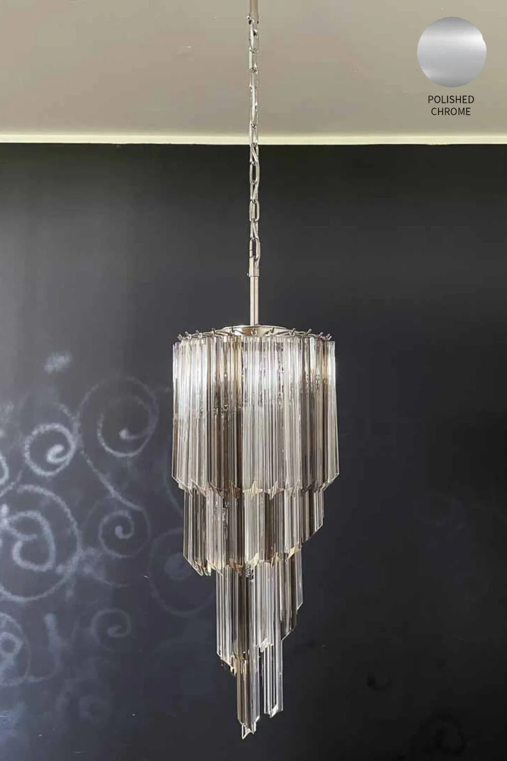 Vintage Smoked Art Glass Prism Spiral Chandelier - Image 18