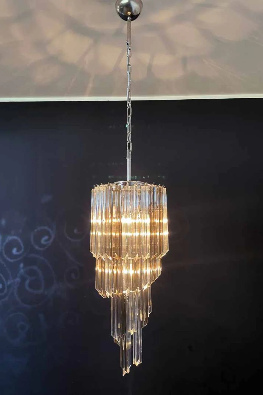 Vintage Smoked Art Glass Prism Spiral Chandelier - Image 2
