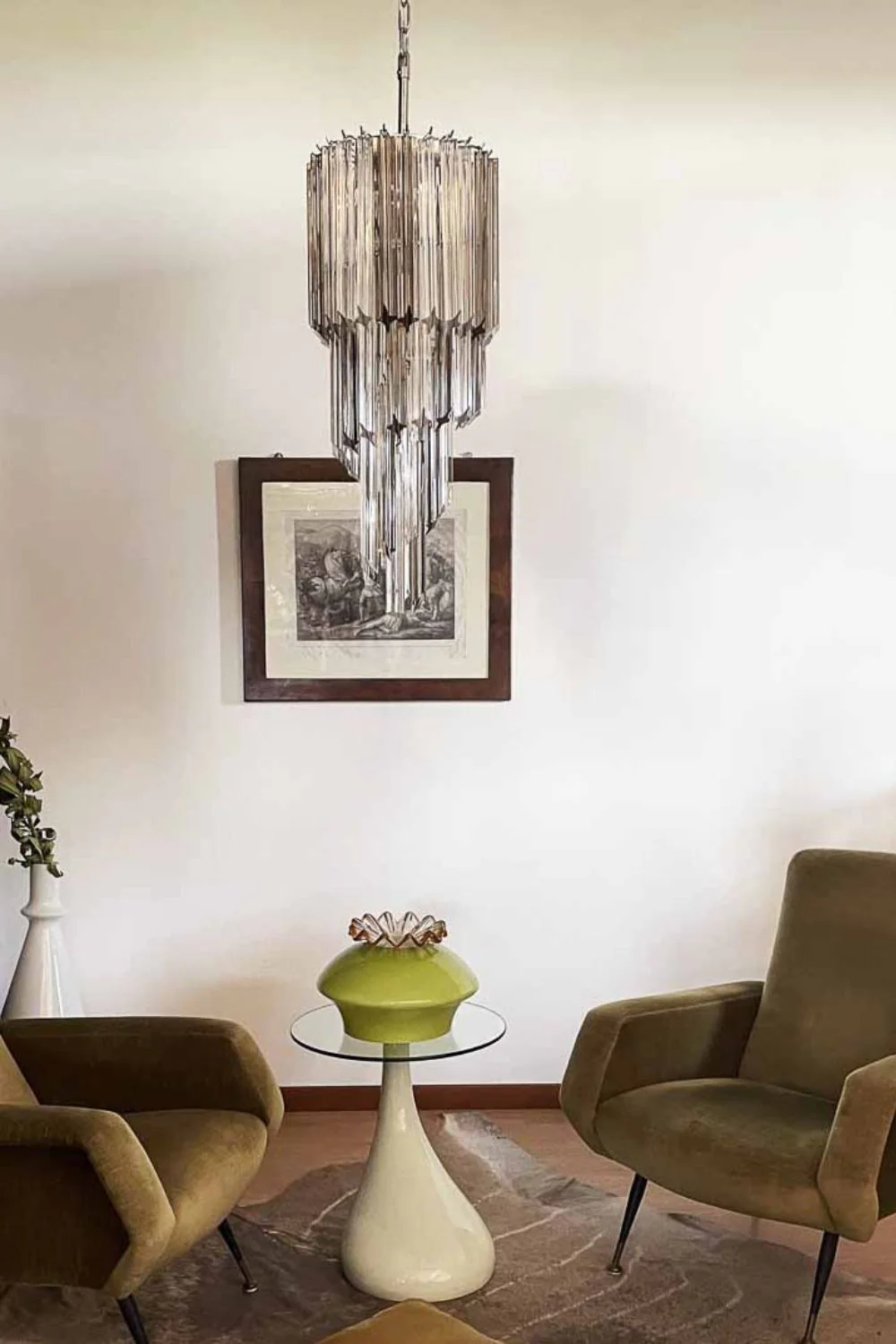 Vintage Smoked Art Glass Prism Spiral Chandelier - Image 3