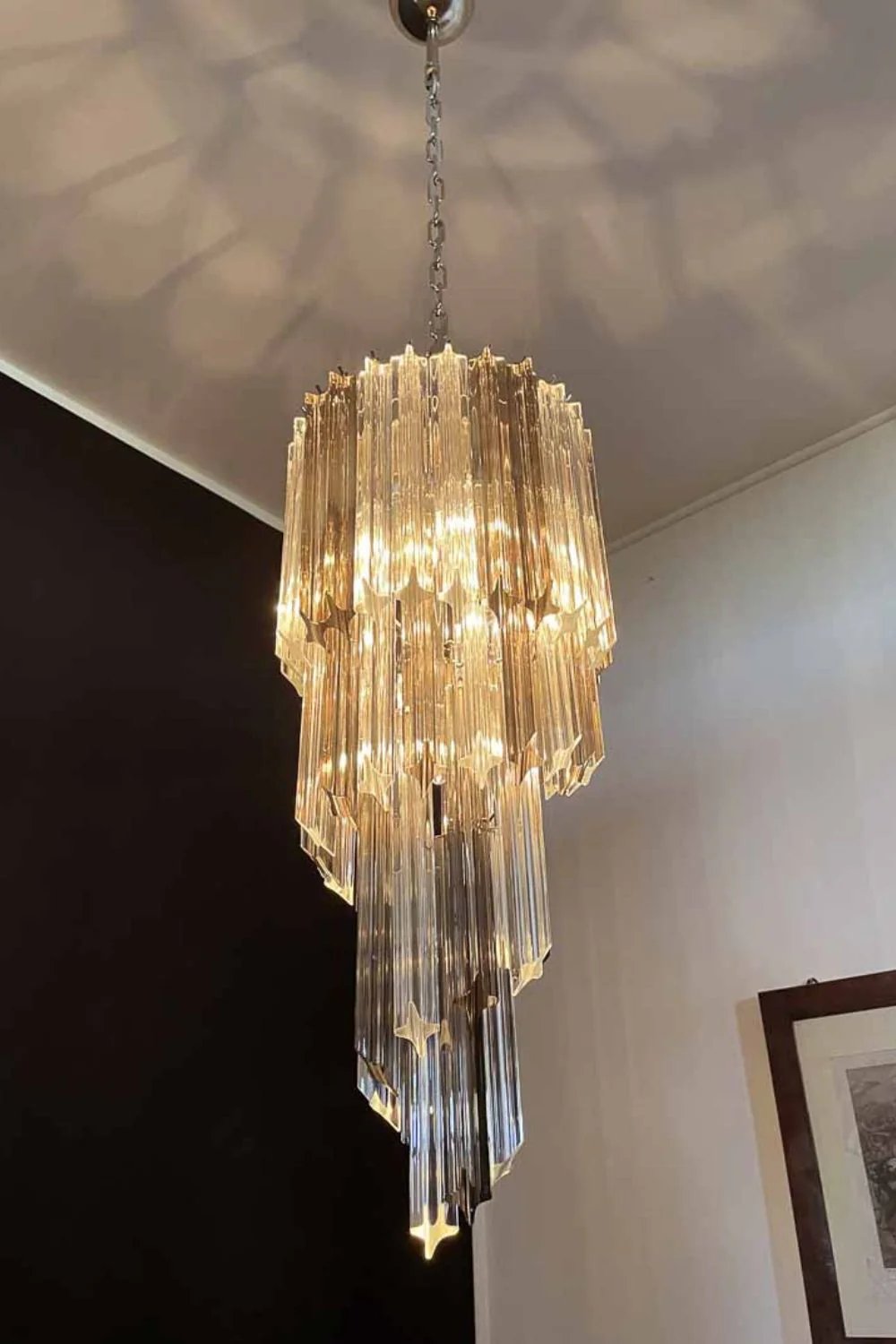 Vintage Smoked Art Glass Prism Spiral Chandelier - Image 4