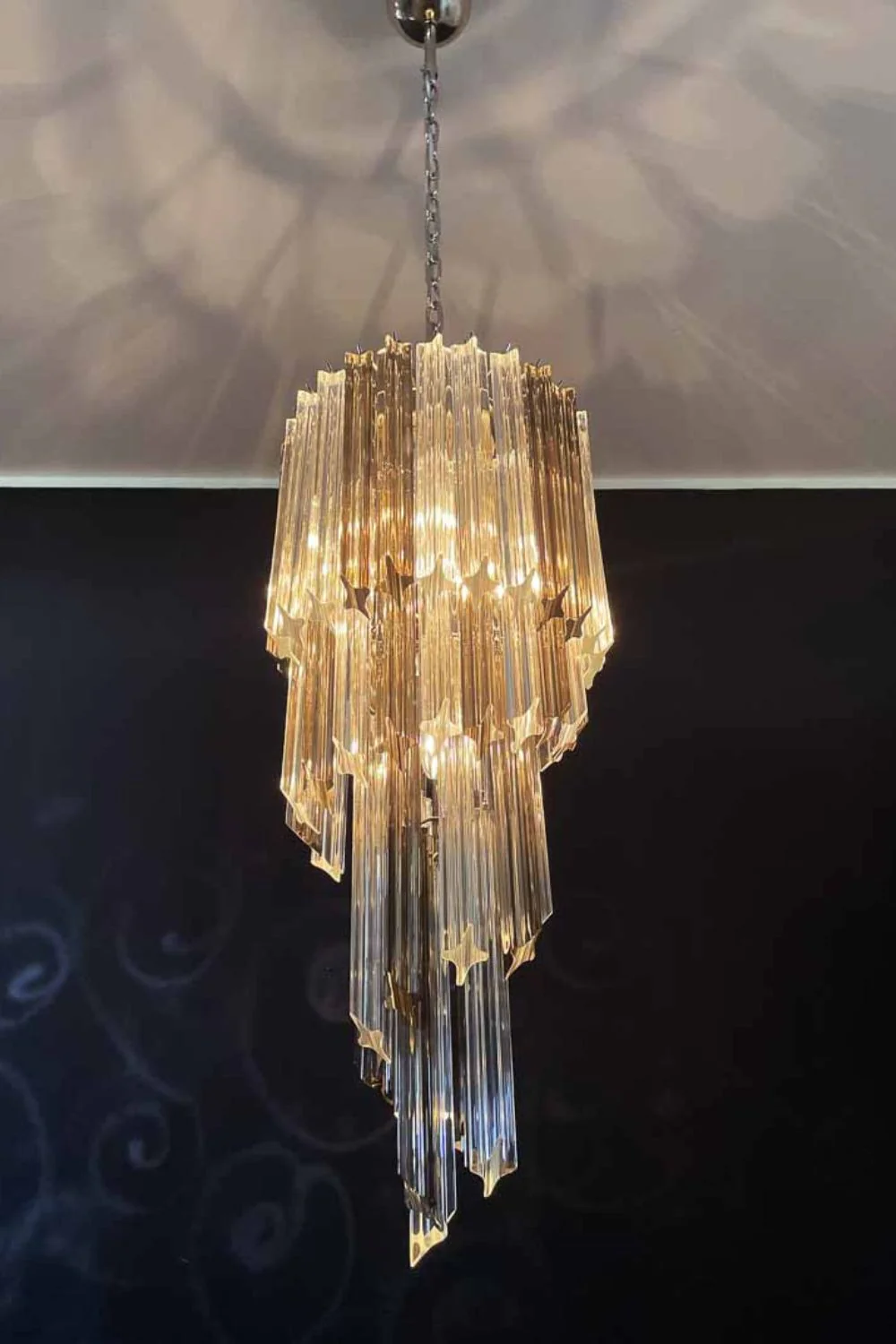 Vintage Smoked Art Glass Prism Spiral Chandelier - Image 5