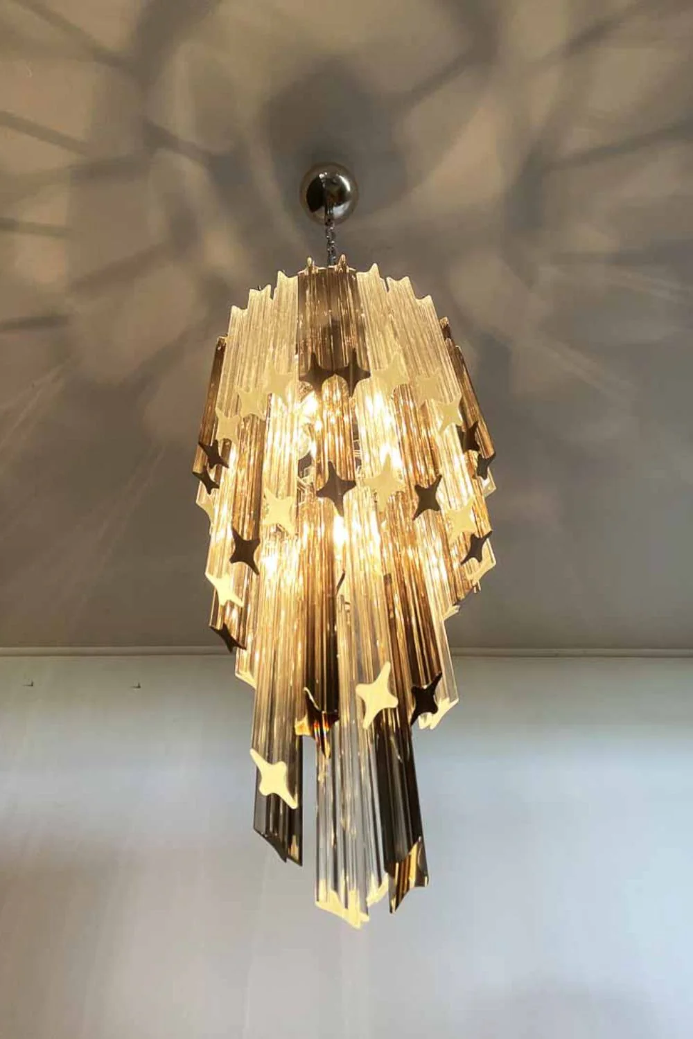 Vintage Smoked Art Glass Prism Spiral Chandelier - Image 6