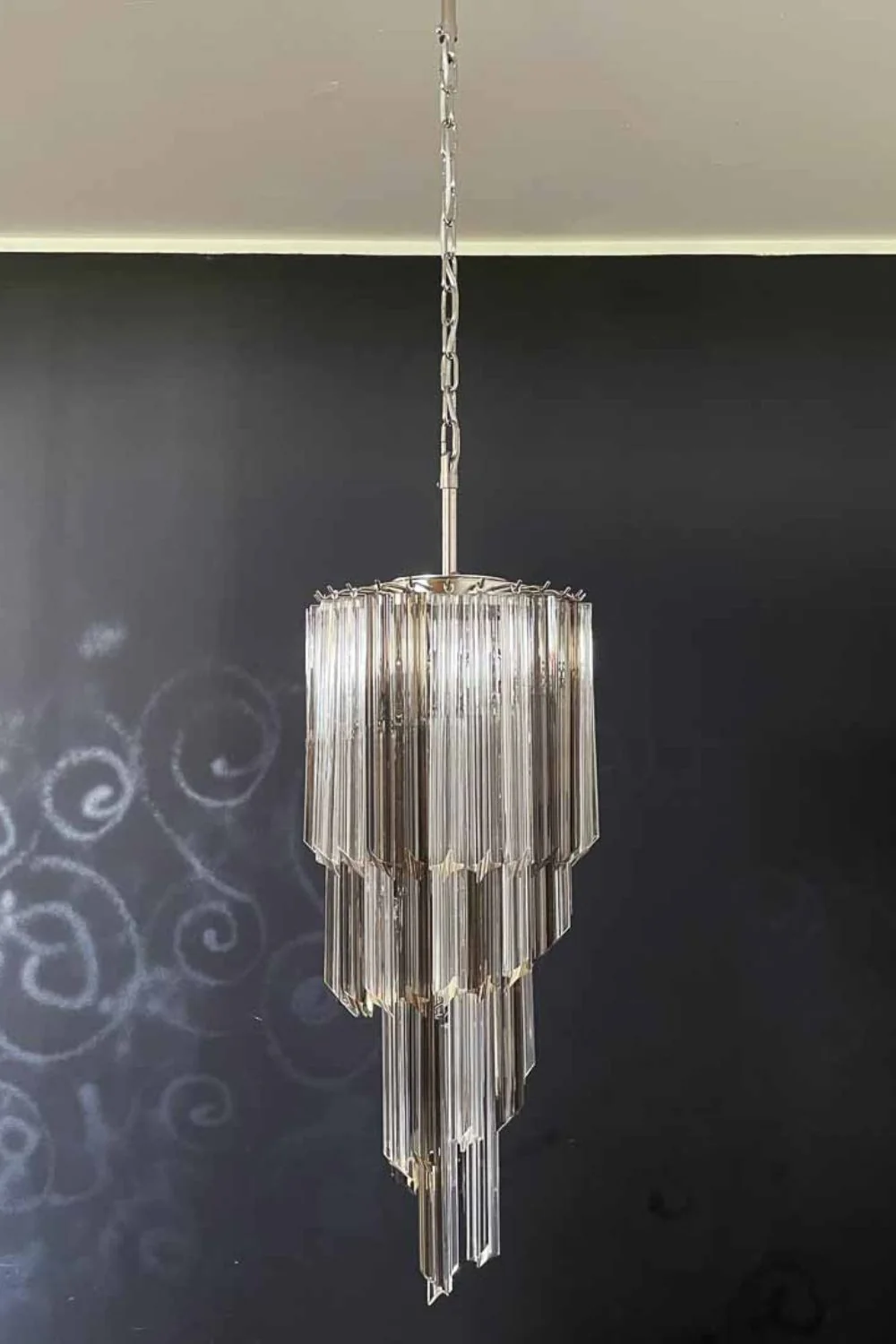 Vintage Smoked Art Glass Prism Spiral Chandelier - Image 7
