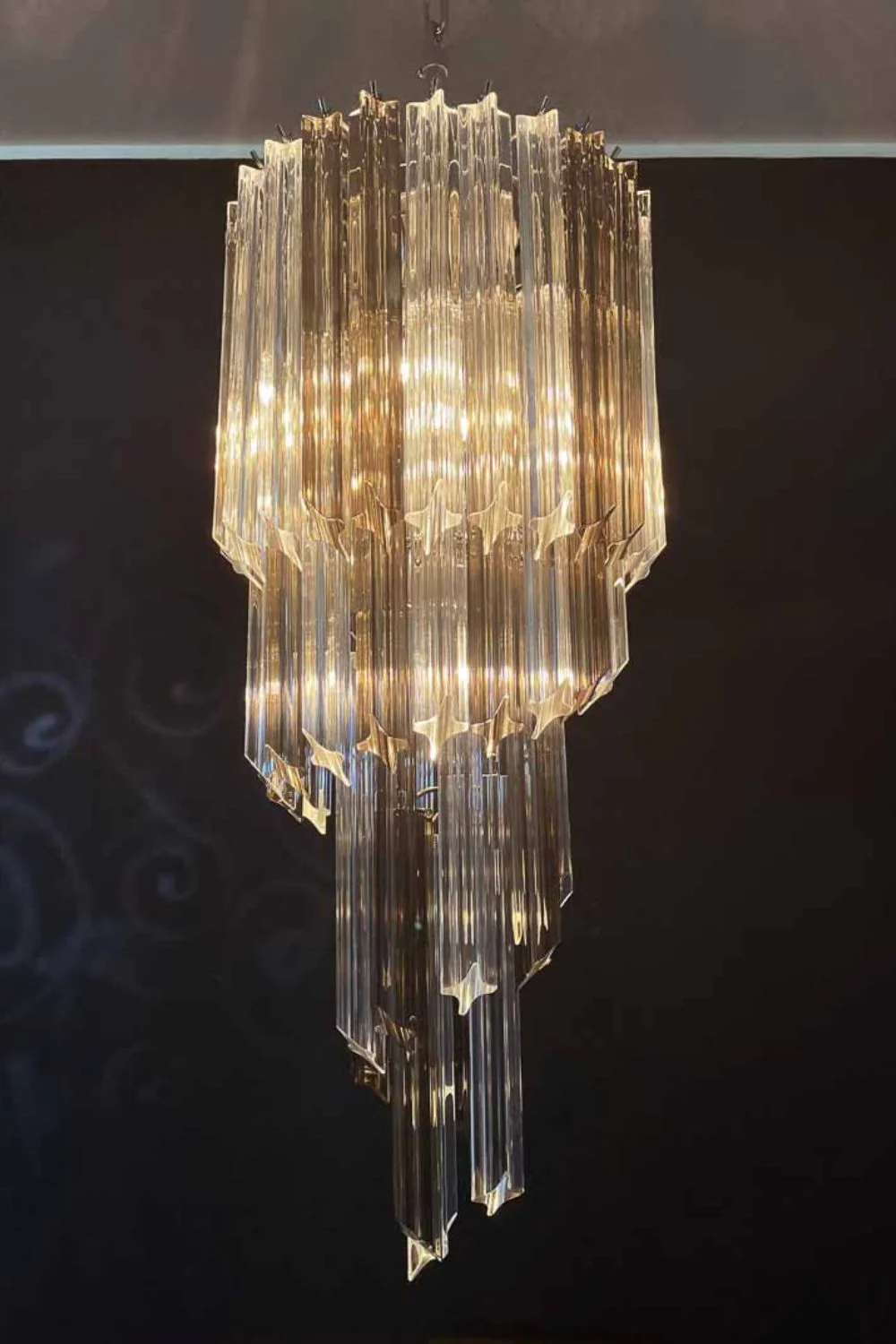 Vintage Smoked Art Glass Prism Spiral Chandelier - Image 8