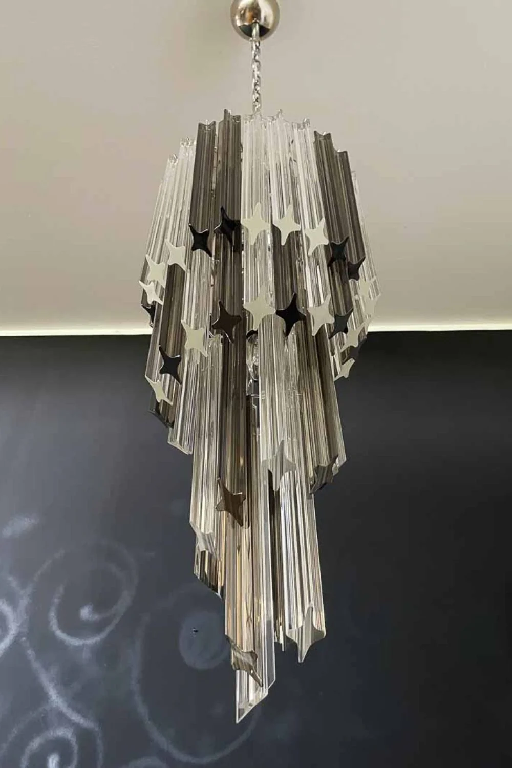 Vintage Smoked Art Glass Prism Spiral Chandelier - Image 9