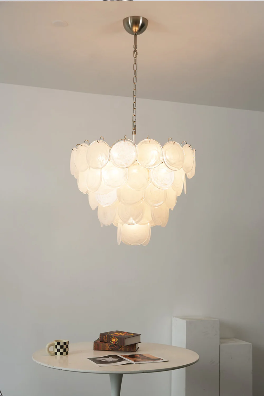 White Art Disc Glass Chandelier - Image 2