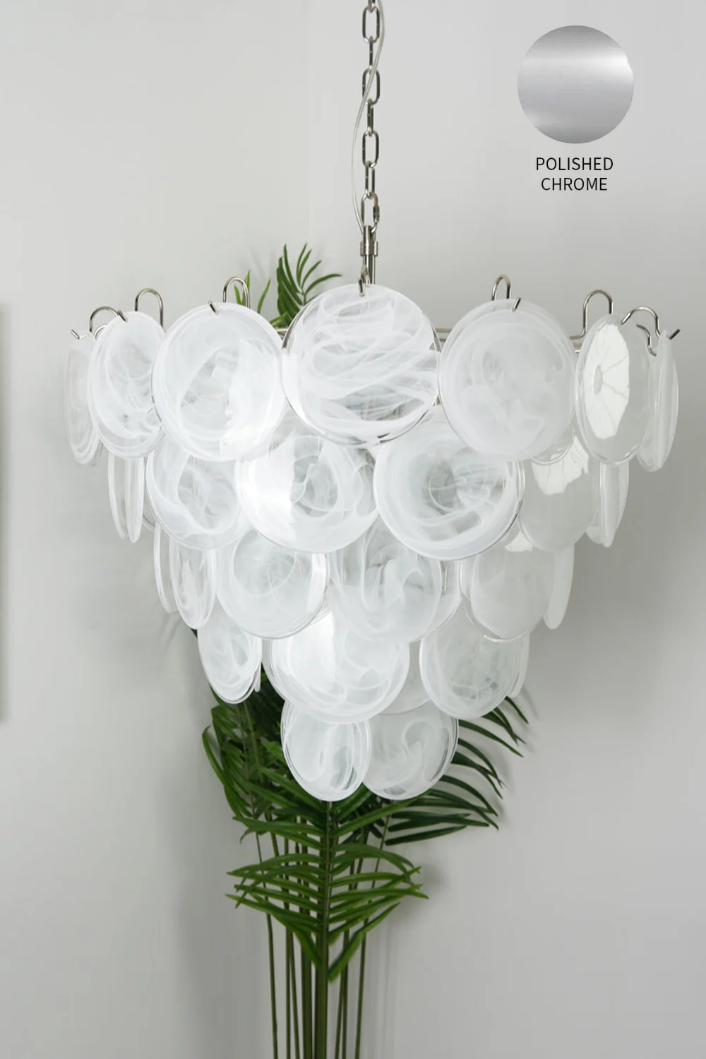 White Art Disc Glass Chandelier - Image 21