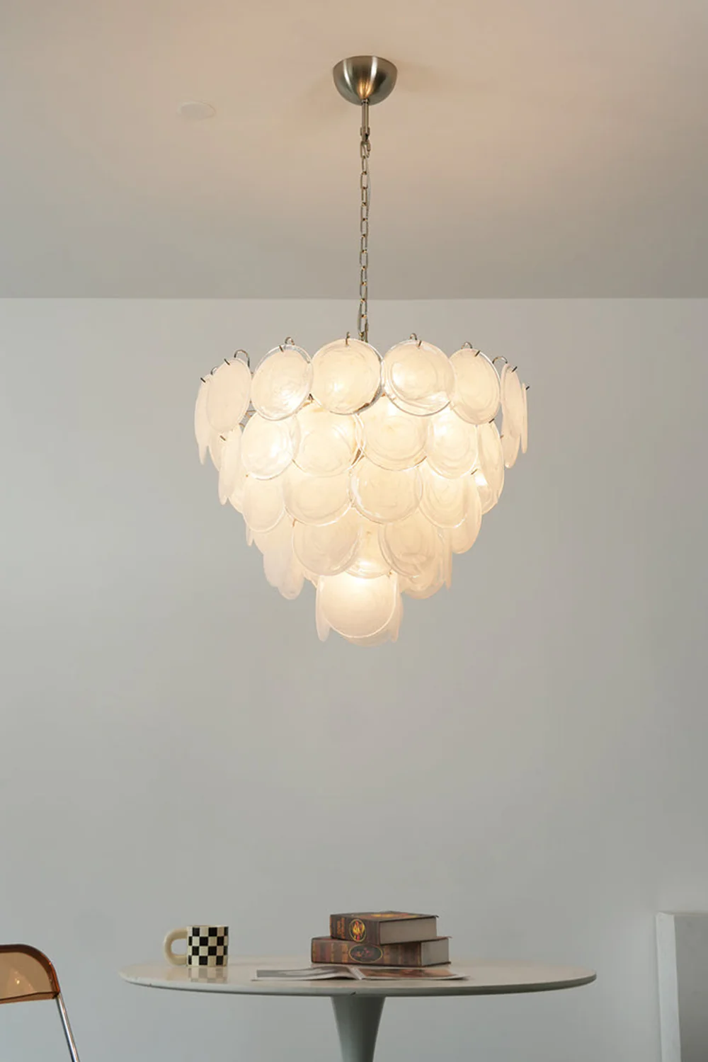 White Art Disc Glass Chandelier - Image 3