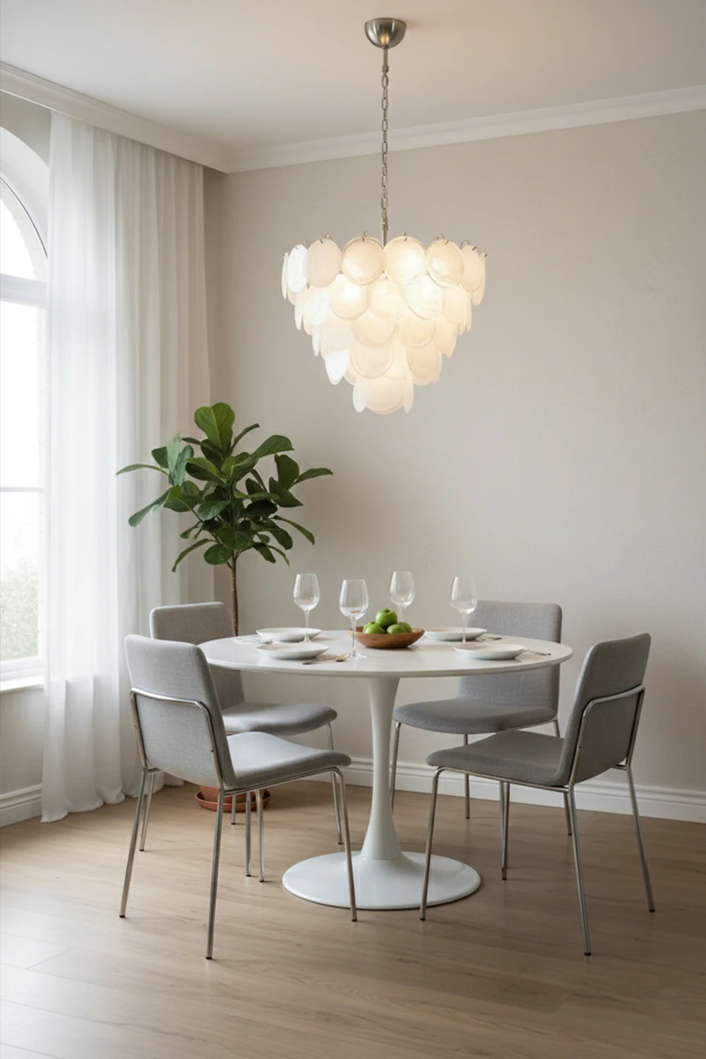 White Art Disc Glass Chandelier - Image 4