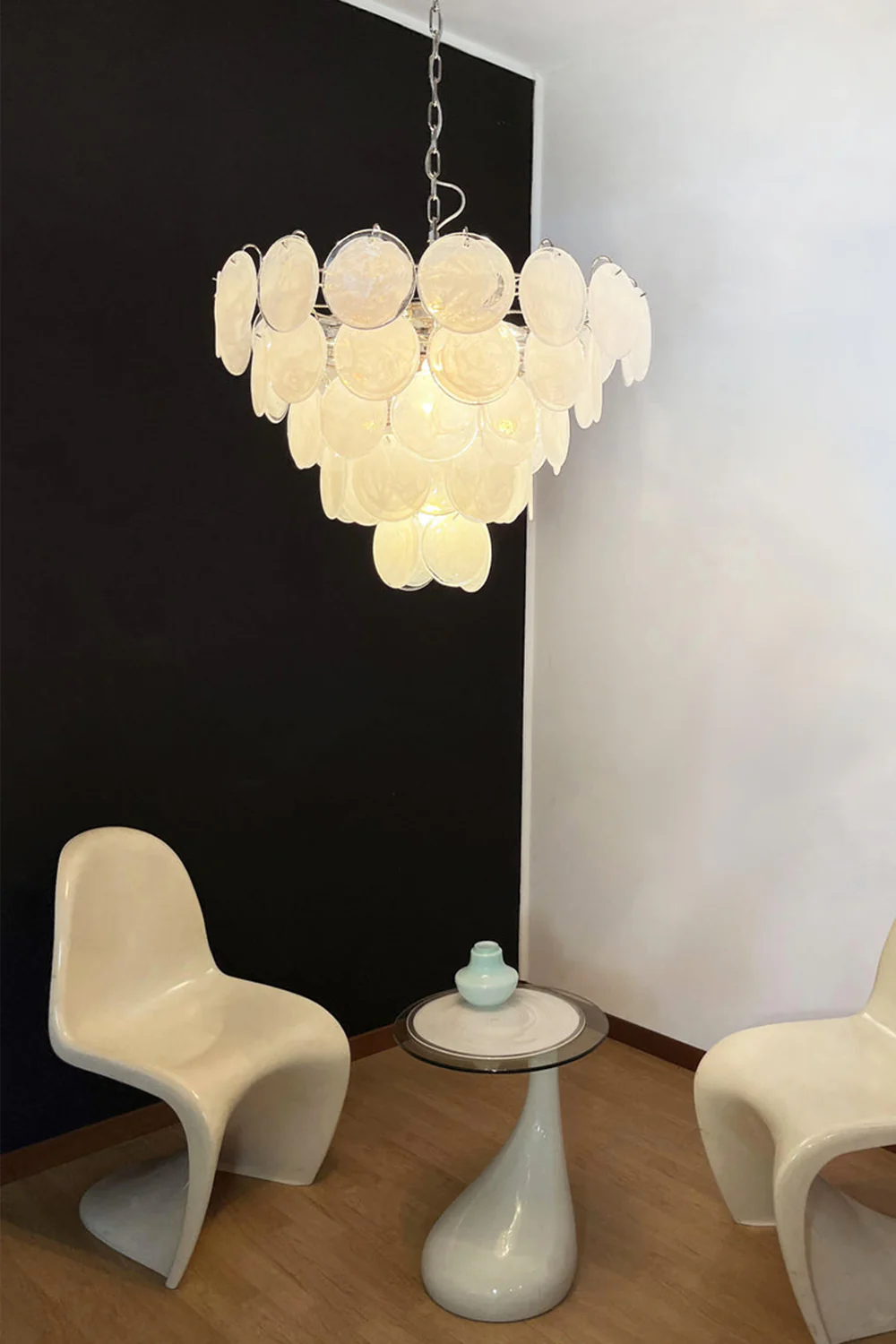 White Art Disc Glass Chandelier - Image 6